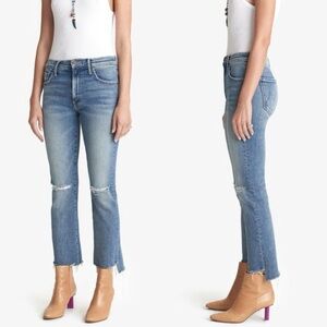 Mother Jeans Insider Crop Step Fray in Reckless On Shiny White Vespa Size 27